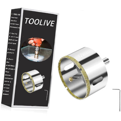 Toolive – Scie cloche diamant 68 mm – Foret pilote central – Pour verre, céramique, marbre – Acier au carbone nickelé et diamanté – Coupe nette