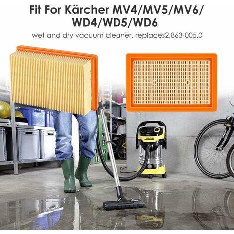 Lot de 3 filtres plissés plats de rechange Karcher Mv4 Mv5 Mv6 Wd4 Wd5 Wd6, Wd4p Wd5p Wd6p Wet-dry Vacuu