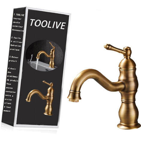 Mitigeur de lavabo Robinet Lavabo Rétro,Pivotant à 360° Robinet Salle de Bain, Mitigeur Lavabo en Laiton, Mitigeur Salle de Bain avec Valve en Céramique Neuve, Dorée Google (1/4)