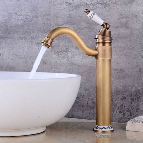 Lavabo Robinet  Laiton Haut, Robinet Salle de Bain avec Bec Haut Pivotant à 360° Mitigeur Lavabo, Chaude et Froide RéGlable de Mitigeur Lavabo, Mitigeur Salle de Bain
