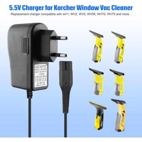 Chargeur pour Karcher Vitre, Adaptateur Alimentation 5,5V Compatible avec WV1, WV1 Plus, WV2, WV2 Plus, WV 2 Premium, WV5, WV60, WV70, WV50, WV75