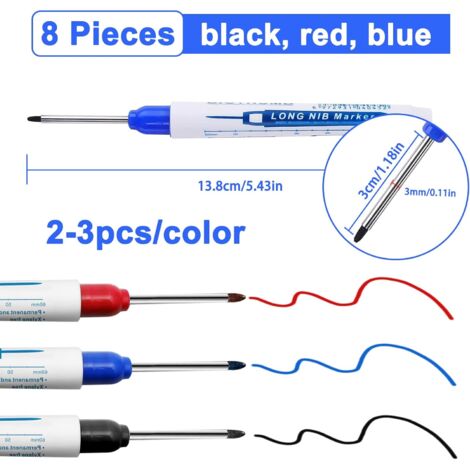 8 Pièces Marqueur Indélébile Pointe Fine, Marqueur Permanent Pointe Fine, Feutre Permanent Pointe Fine de 30 mm Marqueur Pointe Longue pour Bois, Metal, Bricolage Outillage (Bleu Rouge Noir)