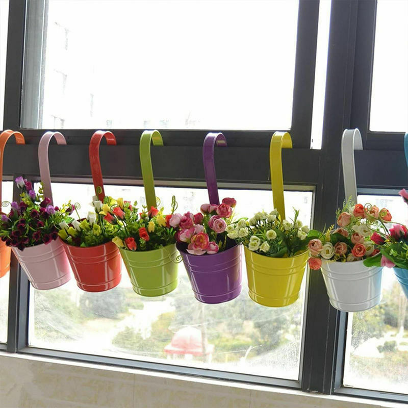 Ensemble de 6 jardinières suspendues colorées colorées fleur balcon pot de  fleur couleur seau suspendu en métal pot suspendu seau en métal  personnalité créative grand pot de fleur 