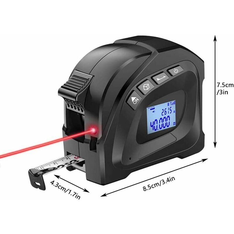 Mètre Laser Numérique 3 in 1 avec ligne laser croisée, 131Ft Télémètre  Laser Numérique, 16Ft Mètre à Ruban avec Rétroéclairage LCD pour Distance