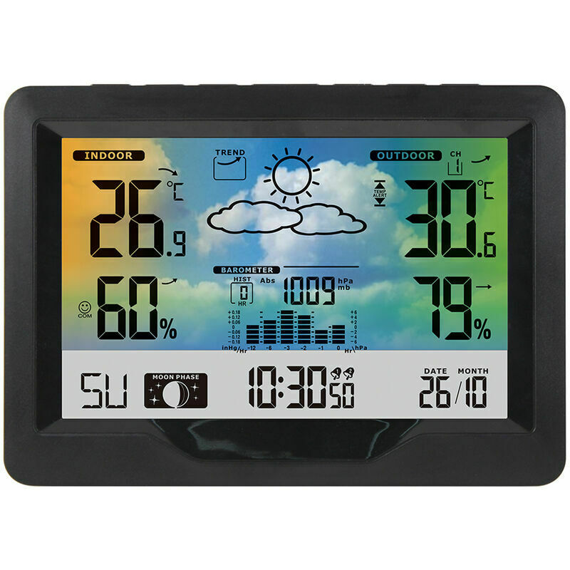 Station météo sans fil, prévision de pression atmosphérique, alarme,  thermomètre intérieur/extérieur, hygromètre, horloge multifonction avec  capteurs - AliExpress