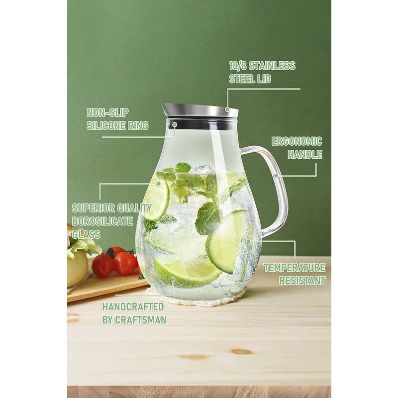 Pichet à Jus 1,5 L Avec Couvercle - En Plastique Alimentaire (PP) - Résiste Du Froid Au Chaud - Bec Verseur Pratique - Bleu - 7