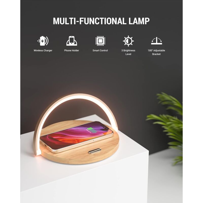 Lampe de Chevet Chargeur sans Fil, Tactile avec Port USB, Chargeur  Induction avec L'horloge, Lampe de Table avec 3 Modes de Couleur et  Intensité Variable, Bois&Blanc