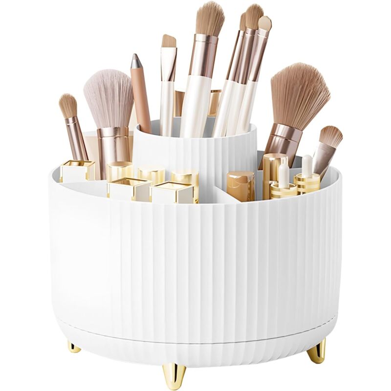 Organisateur Maquillage Tournant 360° Avec Couvercle - Porte-Pinceaux & Cosmétiques - Nettoyage Et Séchage