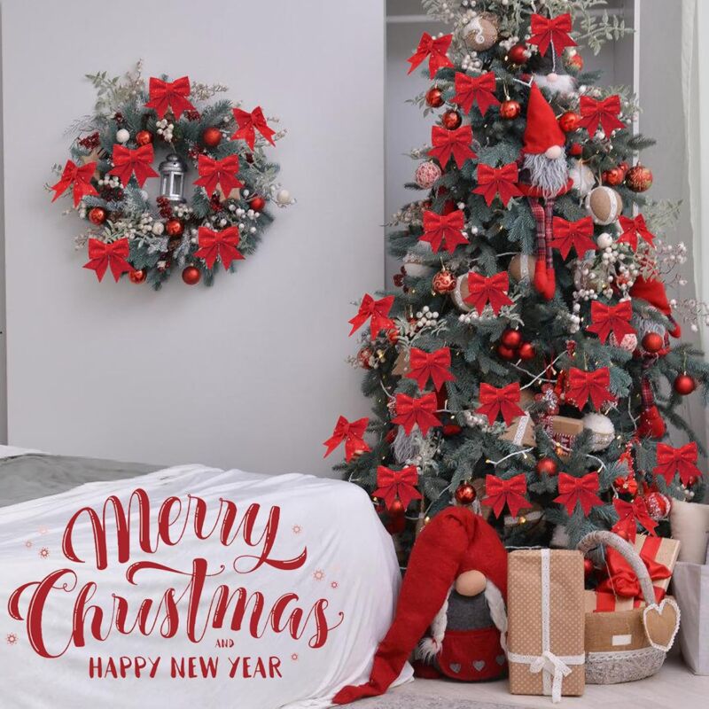 Jupe De Sapin De Noël 90 Cm - Tissu Rouge Et Blanc Motif Tourbillon, Décoration Festive Pour Base D'arbre - 2