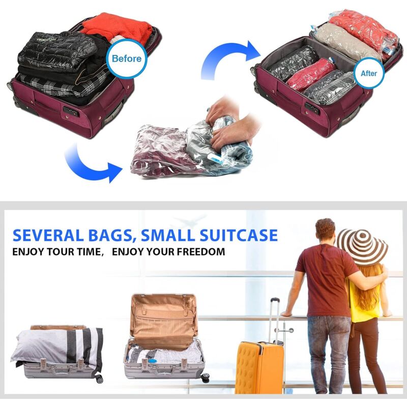 Sac Sous Vide Vêtements 9 Pièces Avec Pompe - 3 Tailles (S/M/L) - Réutilisable - Gain De Place 85%