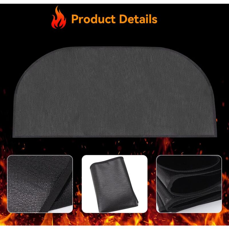 Tapis Ignifuge Pour Cheminée Et Barbecue - Demi-Rond 50x80cm - Noir - Anti-Feu Et Antidérapant - 9
