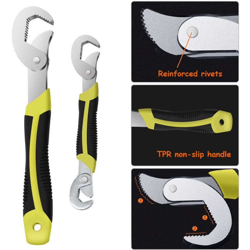 Jeu De 2 Clés Mixtes Réglables 6-32mm - Acier Carbone Antidérapant - Pour Plomberie, Jardin, Voiture - Noir/Rouge