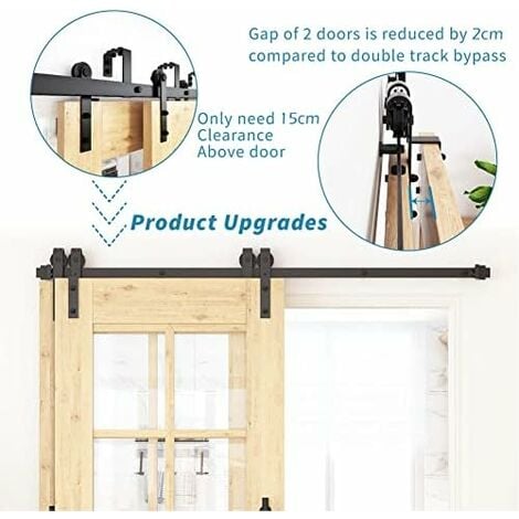 200 cm Kit de Porte de Grange Coulissante Double Kit de Rail D'épissure de Porte Coulissante Quincaillerie de Porte de Grange,Noir Capacité de Poids 150 kg