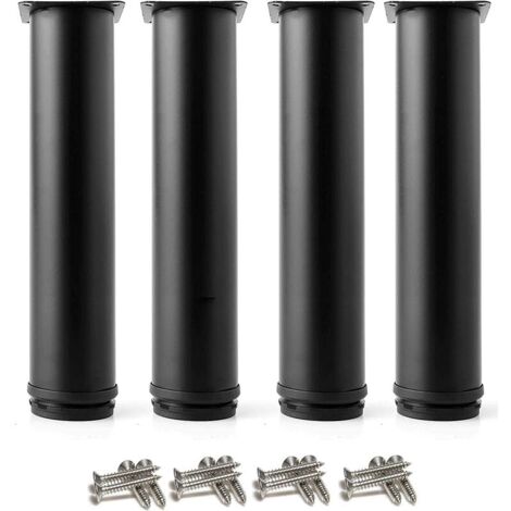 Lot de 4 noir Réglables 200 mm De Hauteur Épaissir les pieds d'armoire Pieds de table Pieds de meubles, Acier inoxydable Hauteur réglable 0-15 mm Venez avec des vis en acier inoxydable