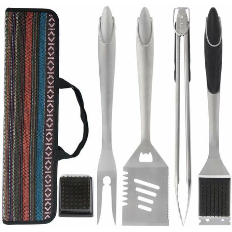 Kit Outils Barbecue Acier Inoxydable - Pince, Brosse, Brochettes - Avec Étui Transport