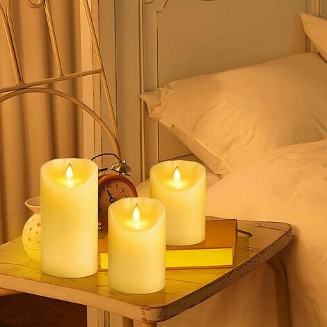 Bougie LED Flamme Vacillante, Lot de 3 (10cm,12.7cm,15cm), Bougie LED Blanche avec Télécommande à 10 touches, Fonction Minuterie,Décoration D'ambiance pour Noël, Mariage
