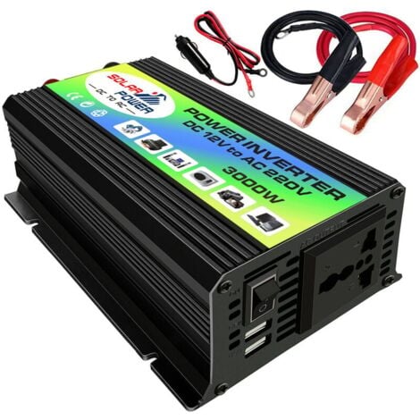 CONVERTISSEUR 12V/230V 300W+USB 2.4A*2+PINCES CROCODILES+CABLE 12V