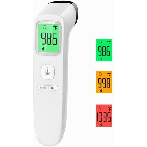 Thermomètre frontal, thermomètre pour bébé et adulte avec alarme de fièvre,  écran LCD et fonction mémoire, idéal pour toute la famille