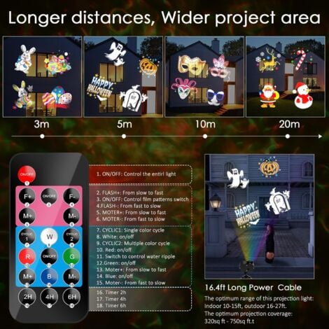Lumières de Noël d'extérieur, projecteur avec télécommande, 26 effets HD  (3D Ocean Wave & patter)