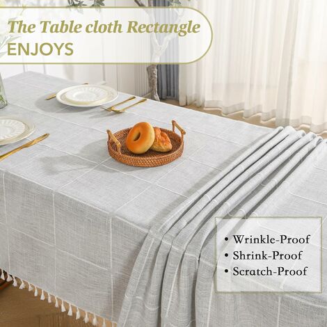 Nappe de table rectangulaire en coton rustique sans plis avec pompons pour  cuisine, salle à manger