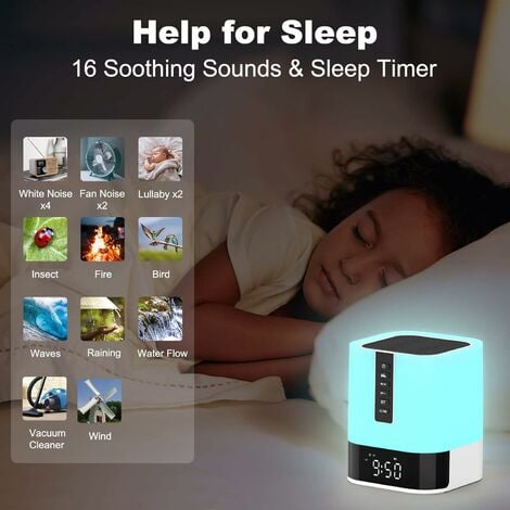 Enceinte Bluetooth Portable Réveil Lumineux, Lampe de Chevet Tactile avec  Lecteur de Musique MP3, Machine à