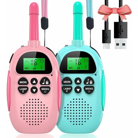 2 Pièces Talkie Walkie Enfants,Talkie Walkie Rechargeable,Exterieur Jouet pour  Enfants, 22 Canaux,avec Écran LCD Rétro-Éclairé Fonction VOX,Cadeau pour  Filles Garçons de 3 à 12 Ans (Bleu et Rose) : : Jeux et