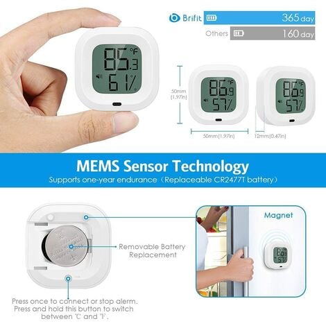 Brifit Thermomètre Intérieur et Extérieur, Thermomètre Connecté avec  Capteur Extérieure sans Fil, Thermomètre Hygrometre Numérique avec Grand  Ecran