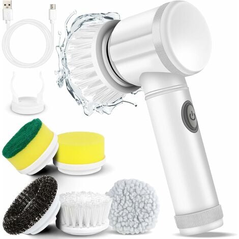 Brosse de nettoyage électrique sans fil avec 5 têtes de brosse  remplaçables, brosse de nettoyage électrique