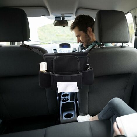 Boîte de rangement pour espace entre les sièges de voiture avec  porte-gobelet en cuir synthétique (côté gauche) : : Auto