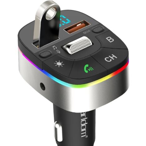 Transmetteur FM Bluetooth avec Dual Mic, [Une Clé pour Éteindre la FM] Kit  Main Libre Voiture