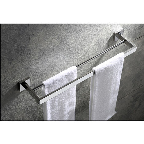 SONGHONG Porte-Serviette Mural 80cm Double Barre - Aluminium Noir Mat, Anti-Rouille, Avec Crochets, Installation Perçage Ou Sans Percer