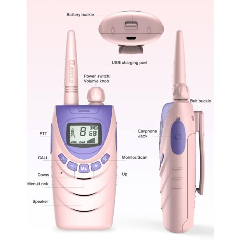 Talkie Walkie Enfants Rechargeable, 8 Canaux 2-5km Communication  Professionnel,Camp d'été Aventures en Plein Air，Cadeau Noel Femme,Jouet  Fille 3+ Ans(Rose)