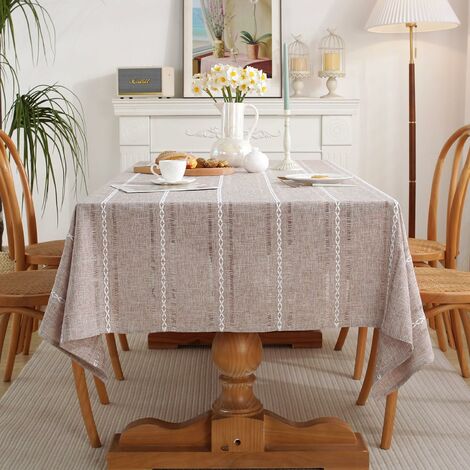 Nappe rustique en lin style bohème marron, nappe de cuisine, salle à manger  pour tables rectangulaires