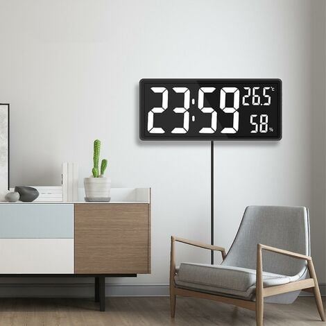 Horloge murale numérique à led, affichage à grands chiffres, blanc