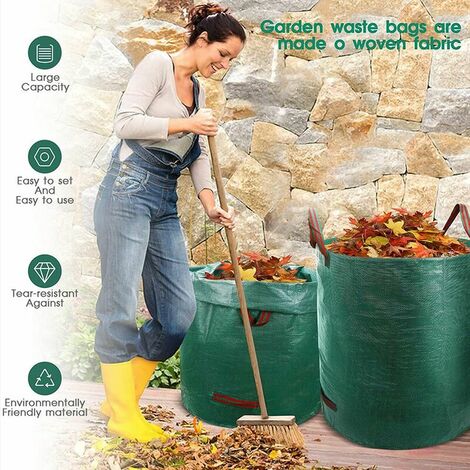Argent 3pcs 3pcs 100l Sac à déchets de jardin réutilisable pour la