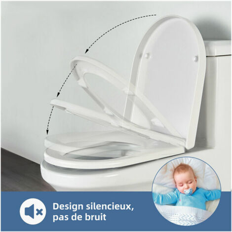 Abattant WC Frein de Chute Lunettes Toilettes en UF Couvercle de Toilette Blanc pour Salle de Bain Siège de Toilettes