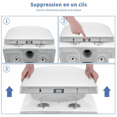 Abattant WC Frein de Chute Lunettes Toilettes en UF Couvercle de Toilette Blanc pour Salle de Bain Siège de Toilettes