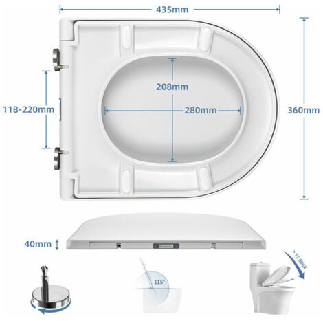 Abattant WC Frein de Chute Lunettes Toilettes en UF Couvercle de Toilette Blanc pour Salle de Bain Siège de Toilettes