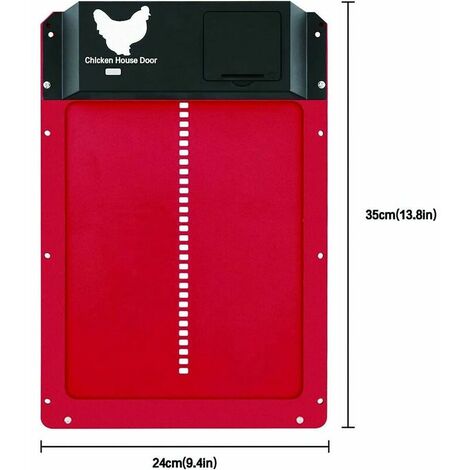 Porte Poulailler Automatique Rouge - Capteur Lumière - Alimentation Batterie - Anti-prédateurs
