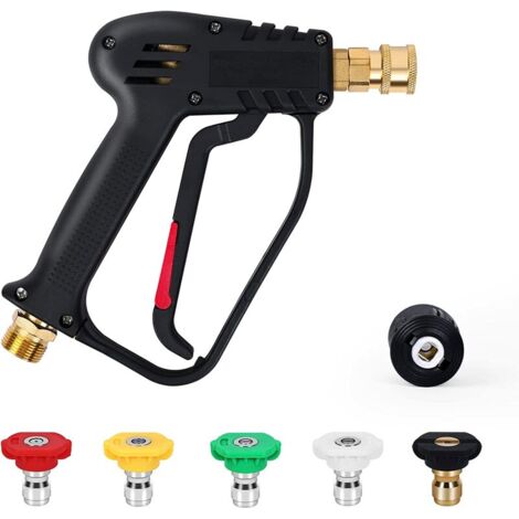 Pistolet de Lavage Haute Pression, 4000 PSI 280bar, Interface M22 (14 mm) Contient  Rapide Connecteur， 5 Embouts de Buse d'eau pour Nettoyage de Voiture