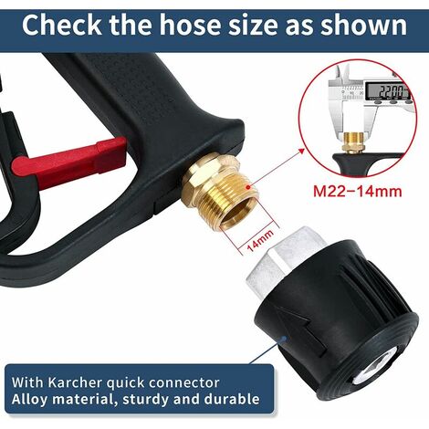 Pistolet de Lavage Haute Pression, 4000 PSI 280bar, Interface M22 (14 mm) Contient  Rapide Connecteur， 5 Embouts de Buse d'eau pour Nettoyage de Voiture