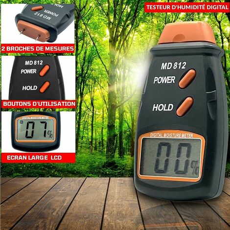 Testeur d'humidité du bois Détecteur d'humidité du bois avec affichage  Humidimètre numérique à deux broches Grand écran LCD