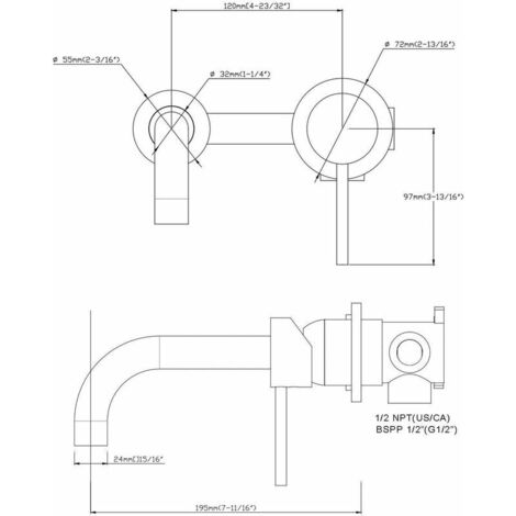Robinet de Lavabo pour Salle de Bains en Laiton, Montage Mural, Or Brossé，Robinet de lavabo chaud et froid Dark - Load mural robinet de lavabo en or brossé laiton