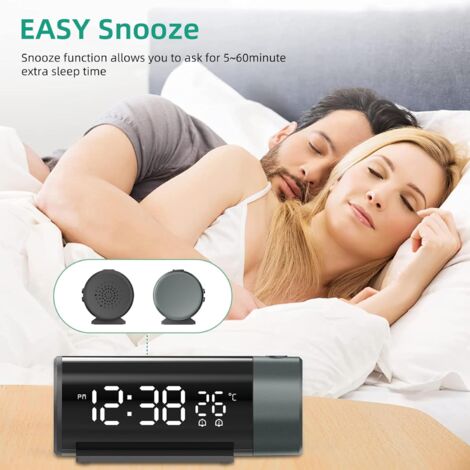 Réveil Projecteur Plafond BYZESTY - Horloge Numérique LED Avec Projection 180° Et Thermomètre