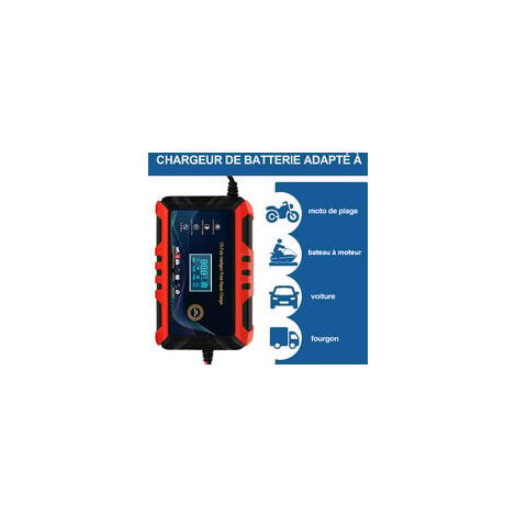 Chargeur de Batterie Moto, 6A 12V Intelligent, Affichage LCD, Prise  Standard Européenne avec Protections Multiples pour Batterie de Voiture,  Moto