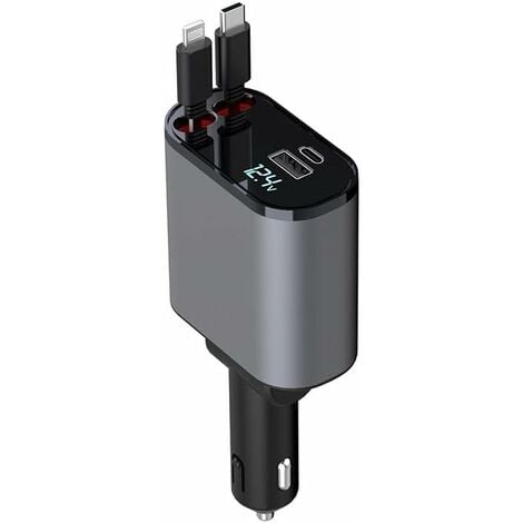 Chargeur rapide de voiture avec câble de charge USB-C, PD/ QC, 25 W, 1 m, n