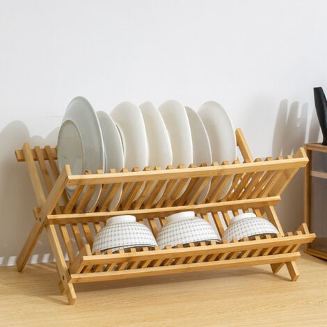 Séchoir & égouttoir à vaisselle pliable en bambou