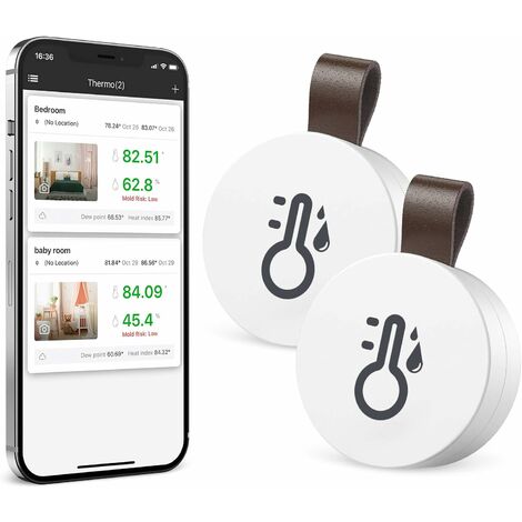 Bluetooth Thermomètre Intérieur, Thermomètre Hygromètre Numérique,  Thermomètre Connecté pour Maison, Pour iOS/Android