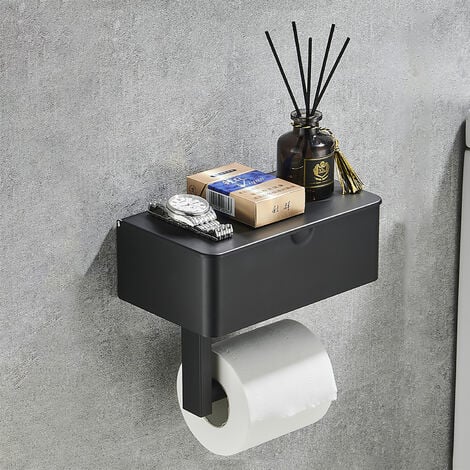 Grand Porte Papier Toilette Mural Noir - Support Papier Toilette avec Boîte  de Lingettes Humides, Support Rouleau