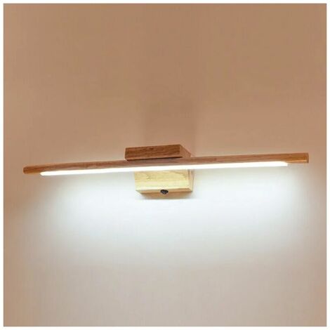 Lampe de miroir de salle de bain en bois avec interrupteur Applique murale d'intérieur moderne à LED IP44 Lampe de coiffeuse étanche, 60cm, 3000K